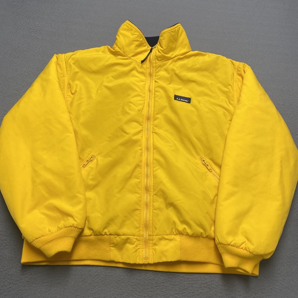 VTG LL Bean Jacket Mens XL Yellow Fleece Lined Full Zip Warm Up Jacket 80s 90s